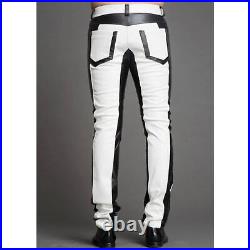 Men's Slim Fit Genuine Leather Pants Casual Tight-Fitting Trousers Biker Pants