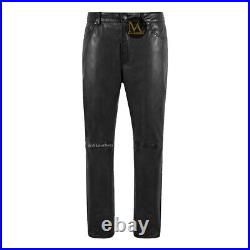 Men's Slim Fit Genuine Sheepskin Leather Pants Casual Tight Skinny Biker Trouser