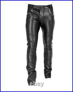 Men's Soft Leather Genuine Black Lambskin Party Pants Slim Real Leather Pant