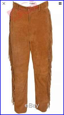 Men’s Suede Western Cowboy Leather Pant with Fringe | Mens Leather Pants