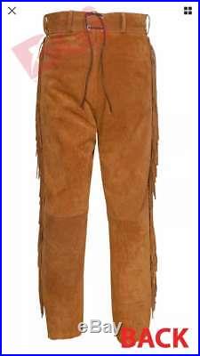 Men's Suede Western Cowboy Leather Pant with Fringe