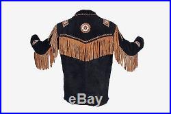 Men's Suede Western Cowboy Leather Shirt & Pant with Fringe, Handmade Eagle Bead