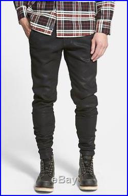 Men's True Religion Brand Jeans Stylish Black Runner Coated Jogg Leather Pants
