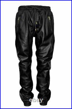 Men's Urban Cruiser Genuine Leather Pant Stylish Laced Track pant Black Joggers
