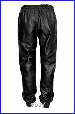 Men's Urban Cruiser Genuine Leather Pant Stylish Laced Track pant Black Joggers