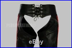 Men's Very Hot 100% Black Genuine Leather Chaps With Double Strip Bluf Gay