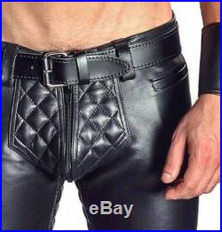 Men's Very Hot Pouch Style 100% Black Genuine Leather Pant With Part Quilts