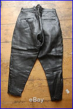 Men's Vintage Black Leather Horsehide Motorcycle Jodhpurs Breeches Pants 32