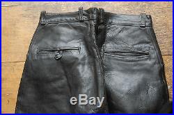 Men's Vintage Black Leather Horsehide Motorcycle Jodhpurs Breeches Pants 32