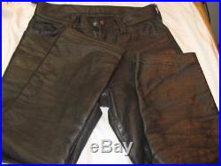 Men's Vintage Black Leather LANGLITZ Motorcycle Pants Sz-30 Nice