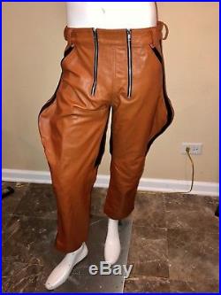Men's Vintage Custom Burnt Orange Leather Pants Breeches Folsom 36 Fetish