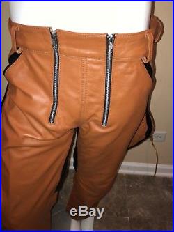 Men's Vintage Custom Burnt Orange Leather Pants Breeches Folsom 36 Fetish