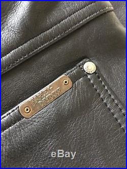 Men's Vintage HARLEY DAVIDSON Black Leather Pants 5 Pocket Jeans Size 36 MINT
