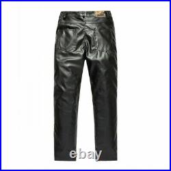 Men's Warm Leather Pants Slim Fit Straight Trousers Fleeces Lined Waterproof New