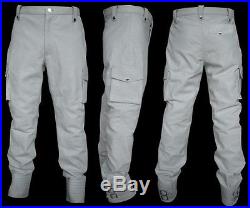 Men's White Leather Cargo Pockets Pant Trouser New All Sizes
