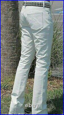 Men's White Leather pant 100% Lambskin Leather Biker Leather jeans Pants 048