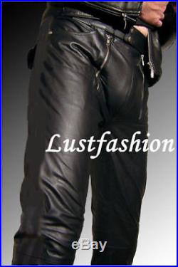 Men s black leather pants NEW leather trousers carpenter pants new biker Leder