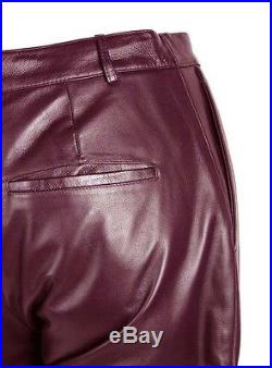 Men's burgundy leather dress pants pleat front genuine leather