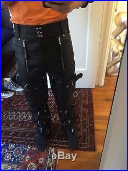 Men's elaborate leather bondage pants with belt 31 waist, 32 inseam