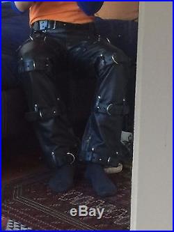 Men's elaborate leather bondage pants with belt 31 waist, 32 inseam