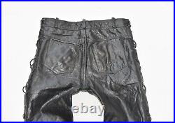 Men's lace Up Real Leather Biker Motorcycle Black Trousers Pants Size W31 L31