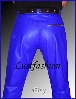 Men s leather pants NEW leather trousers/ carpenter leather pants blue, Lederhose