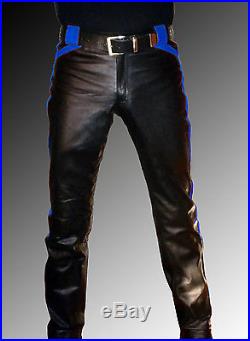 Men`s leather pants black blue Designer leather trousers new LEATHER LINING
