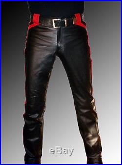 Men`s leather pants black red Designer leather pants new trousers LEATHER LINING