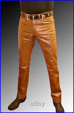 Men`s leather pants brown leather trousers brown NEW jeans Lederjeans braun neu