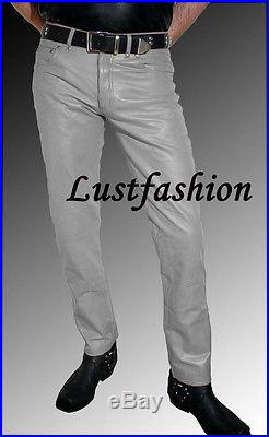 Men`s leather pants grey leather trousers grey NEW jeans Lederjeans grau neu
