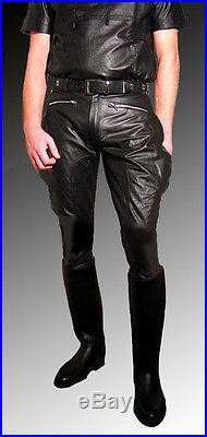 Men`s leather pants motorcycle pants BREECHES NEW leather trousers/ pants black