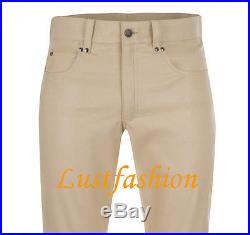Men`s leather pants new beige leather trousers NEW jeans Lederjeans beige