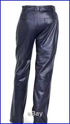 Men's navy leather dress pants pleat front genuine leather