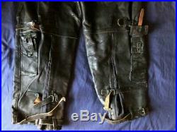 Men's vintage Swedish WW1 Era Mats Larsson leather pilot suspender pants size 54