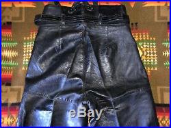 Mens 34 31 NOS vintage V. German black leather motorcycle bibs overalls pants
