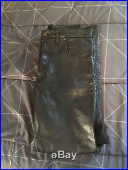 Mens 38 Black Echtes Leder Leather Pants. Biker/Rocker Button Fly