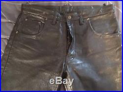 Mens 38 Black Echtes Leder Leather Pants. Biker/Rocker Button Fly