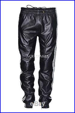 Mens 4051 Napa Real Soft Leather Trousers Sweat Track Pant Zip Jogging Bottom