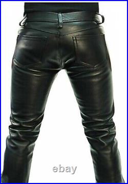 Mens 5 POCKETS Biker Jeans Real Black Casual Lambskin Leather Levi's Style Pants