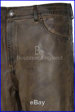 Mens 501 Jeans Dirty Brown Waxed Real Leather Motorcycle Biker Trouser Pants