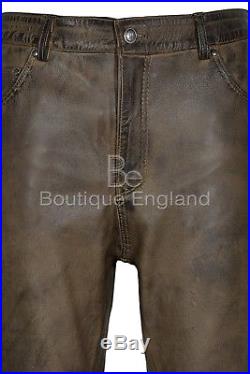 Mens 501 Jeans Dirty Brown Waxed Real Leather Motorcycle Biker Trouser Pants