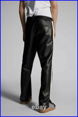 Mens BLACK Genuine Leather Lambskin High Quality Pants Plain Casual Wear Pant