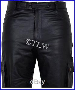 Mens Biker Combat Cargo Leather Trouser Jean Style Pants Motor Cycle, COW HIDE