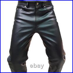 Mens Biker Jeans Real Black Cow Leather Sleek And Sexy 501 Style Pants Trouser