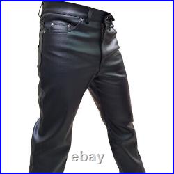 Mens Biker Jeans Real Black Cow Leather Sleek And Sexy 501 Style Pants Trouser