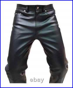 Mens Biker Jeans Real Black Genuine Leather Sleek And Sexy 501 Style Pants
