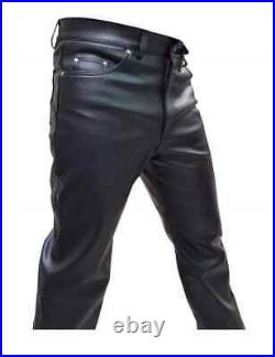 Mens Biker Jeans Real Black Genuine Leather Sleek And Sexy 501 Style Pants