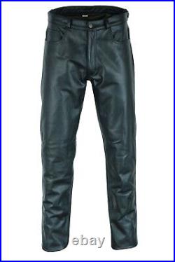Mens Biker Jeans Real Black Leather Pants Sleek 501 Style Trouser With 5 Pockets