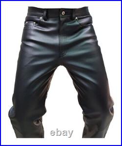 Mens Biker Jeans Real Black Or Brown Cow Leather Sleek And Sexy 501 Style Pants