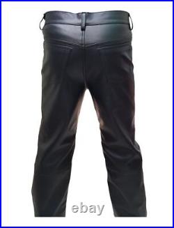 Mens Biker Jeans Real Black Or Brown Cow Leather Sleek And Sexy 501 Style Pants